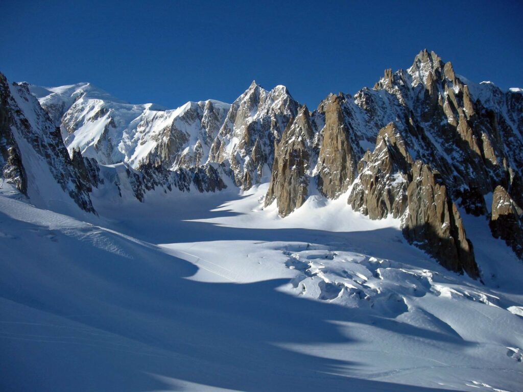 Il Monte Bianco dal ghiacciaio del Gigante.